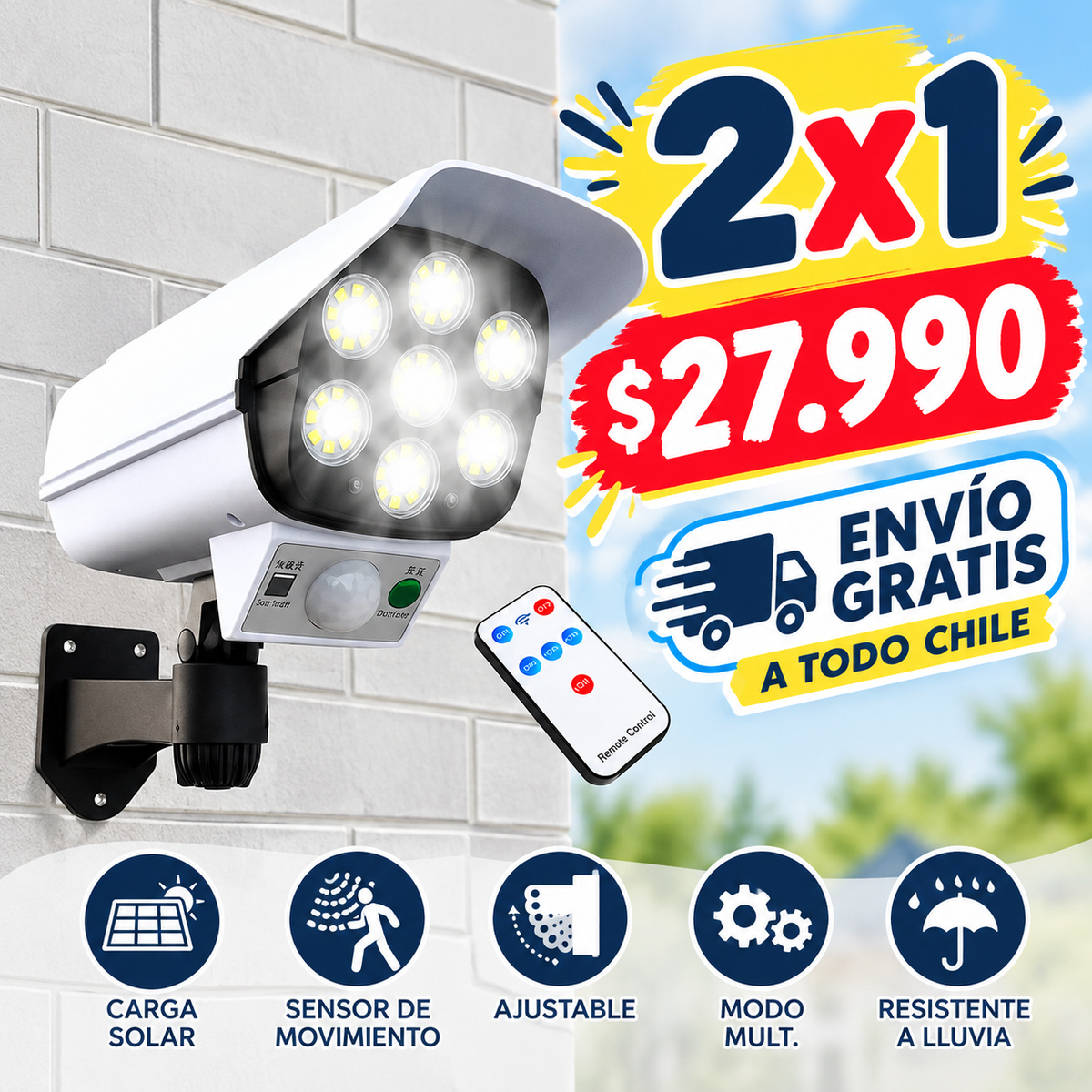 Foco de luz con sensor de movimiento.  (Recarga solar)